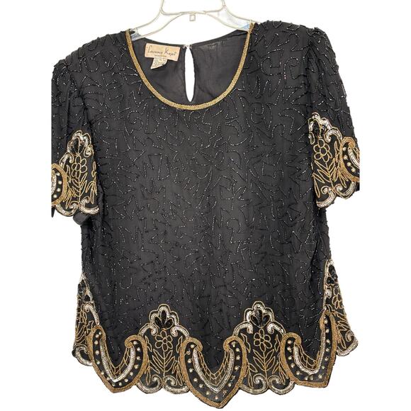 Laurence Kazar Vintage Black Gold Silver Beaded Laurence Beaded Cocktail XXL - Picture 1 of 7